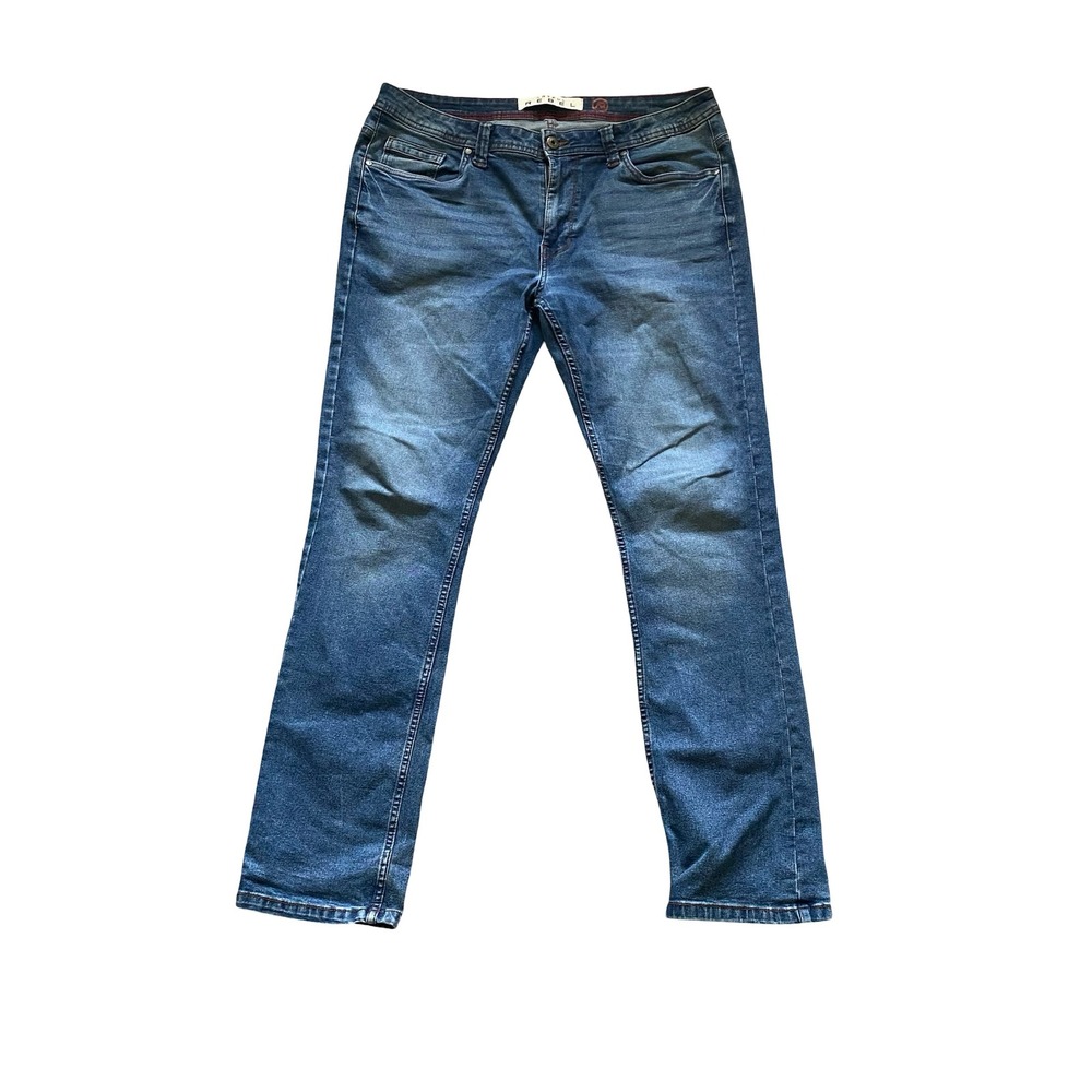 Artful Rebel Mens Straight‎ Leg Jeans Medium Wash Blue Stretch Denim 34W 32L